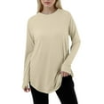 thumbnail image 1 of Kcodviy Women Casual Solid Color Spandex T Shirts Loose Round Neck Long Spandex Long Sleeve Shirt Sleeve Raglan Sleeve T Long Sleeve Casual T Shirt Women Shirt Top, 1 of 4