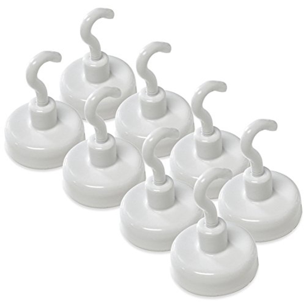 8Pack White Enamel Compact Strong Hook Set, 1 Diameter, 1.5