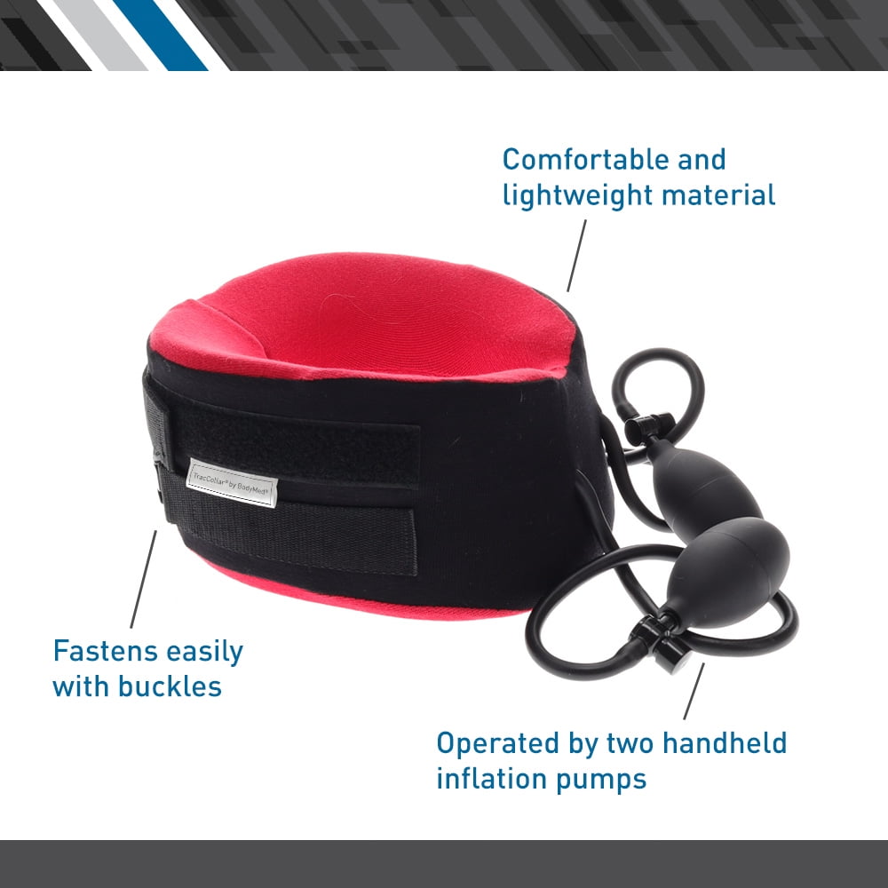 Body Sport TracCollar Cervical Neck Traction Device, Small/Medium, Fits 14” to 16” Neck Size – Release Pressure for Neck Pain Relief – Inflatable Neck Stretcher with 2 Hand Pump System