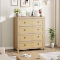 thumbnail image 1 of Dresser for Bedroom Rattan Chest of Dressers 37 in Tall Dresser for Closet with 4 Rattan Drawers Boho Nightstand Large Clothes Storage Cabinet for Bedroom, Nursery, Living Room, Natural, 1 of 9