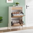 thumbnail image 3 of Slim 24-pulgada rattan flip-down compartments y cajón freestanding hidden shoe almacenamiento organizer con adjustable estantes in blanca, 3 of 8