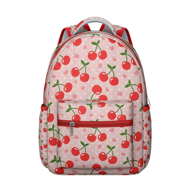 Sweet Cherry Lover Students Backpack Red Cherry Fruit Pattern with Cute Aesthetic Print, Fun Art Style, and Playful School Bag Design