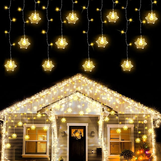 Luces navideñas Weillsnow 360 LED en forma de carámbano con copos de nieve 8 ml