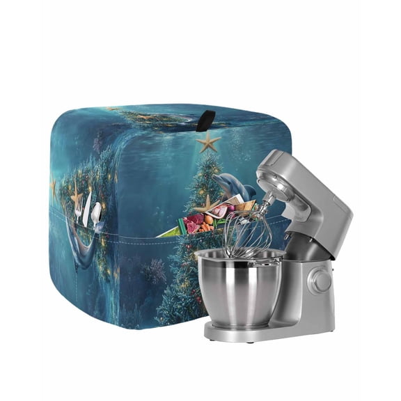 Christmas Stand Mixer Dust Cover with Storage Pocket & Handles,Winter Ocean Pine Tree Starfish Coral Dolphin Fits All Tilt Head & Bowl Lift Kitchen Appliance Cover Organizer Accessories,6-8 Quart