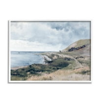 Seaside Cliffs Ocean Scenery Landscape Graphic Art White Framed Art Print Wall Art