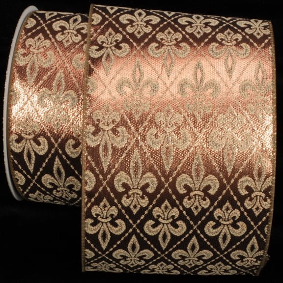 The Ribbon People Metallic Olive and Gold Fleur De Lis Wired Craft Ribbon 5" x 20 Yards