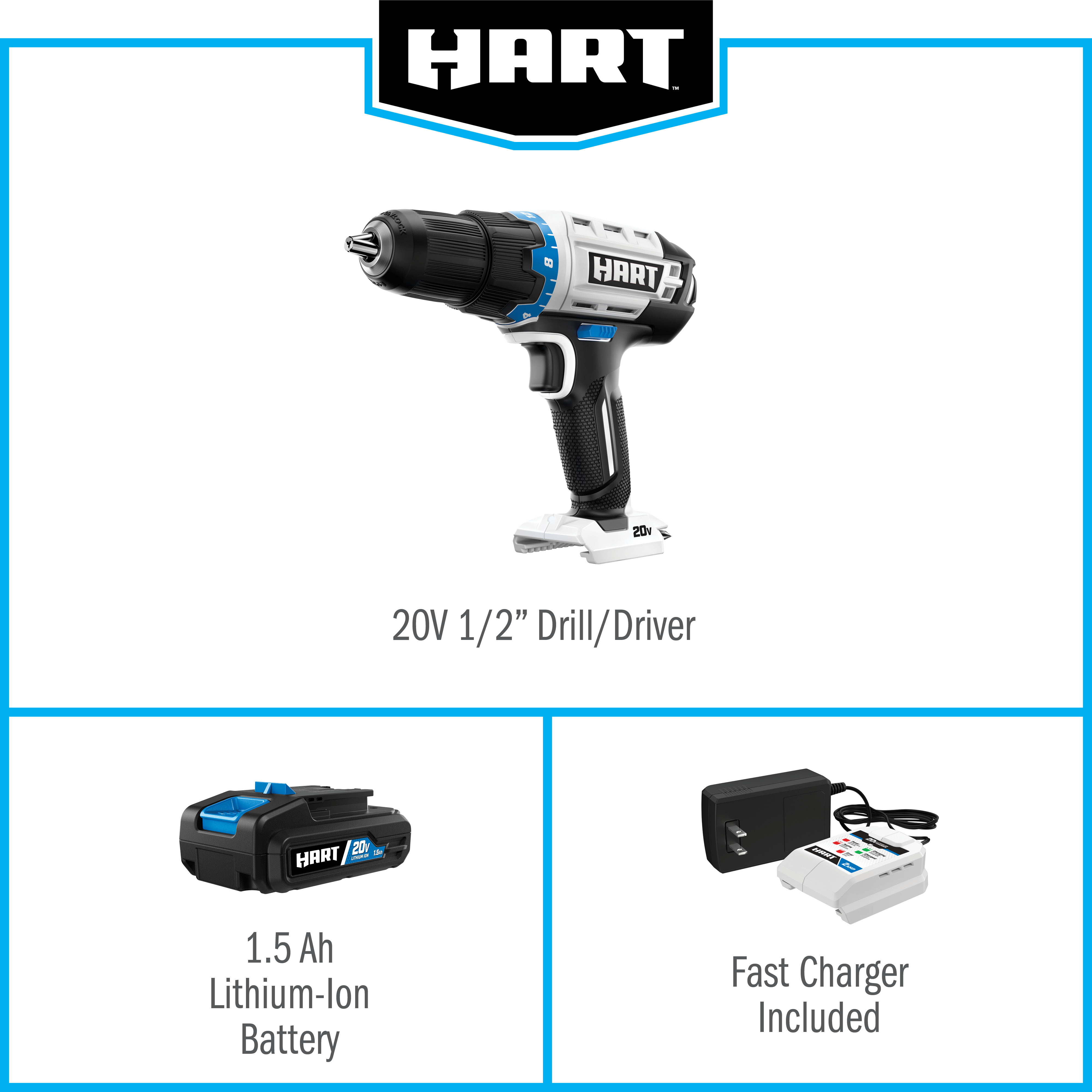 HART 20-Volt Cordless 1/2-inch Drill/Driver Kit (1) 1.5Ah Lithium-Ion Battery - image 3 of 17