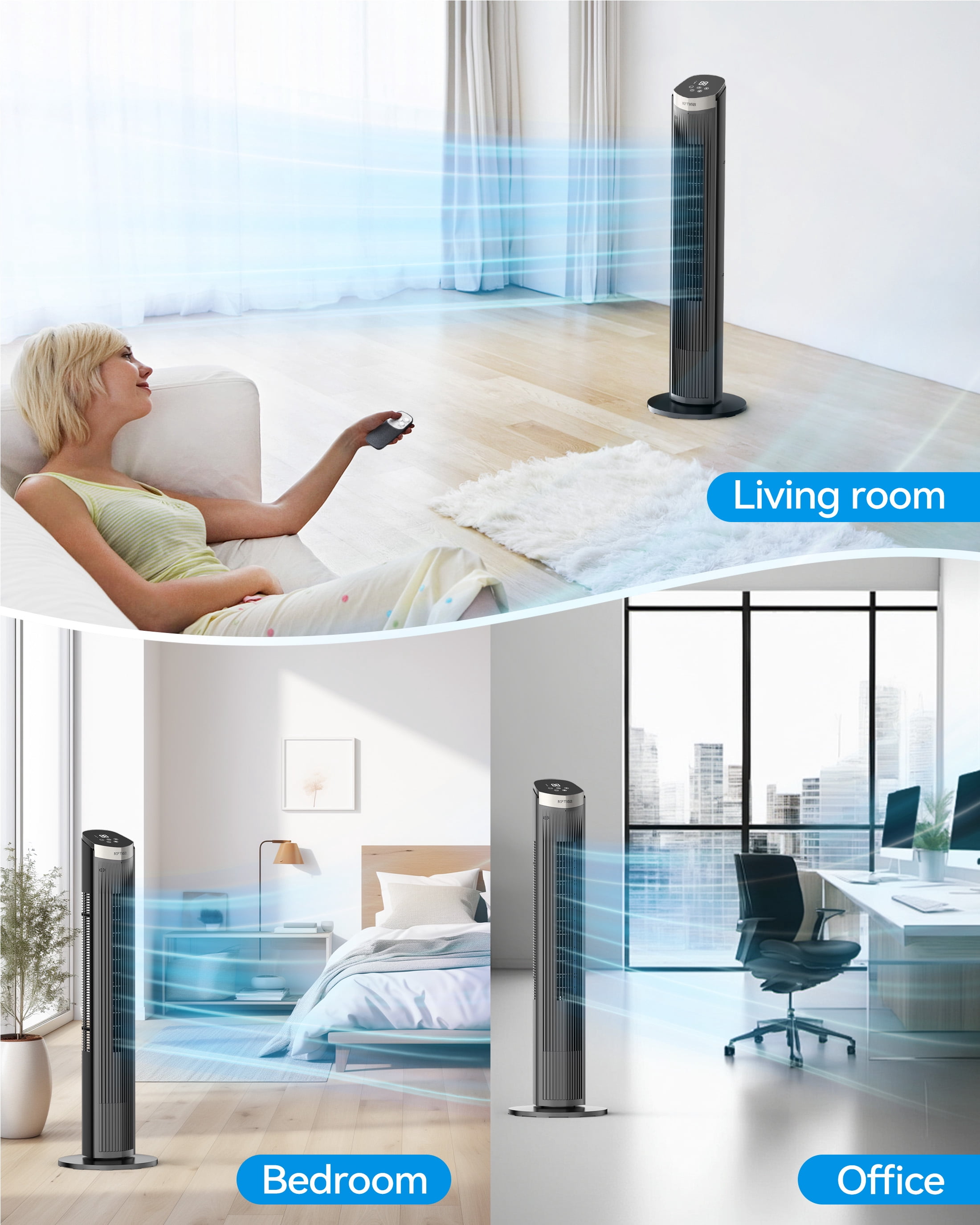NFTIGB 40 inch Tower Fan for Home, 70° Oscillating Standing Floor Fan with Remote, 5 Speeds 3 Modes with Remote Bladeless Fan, New