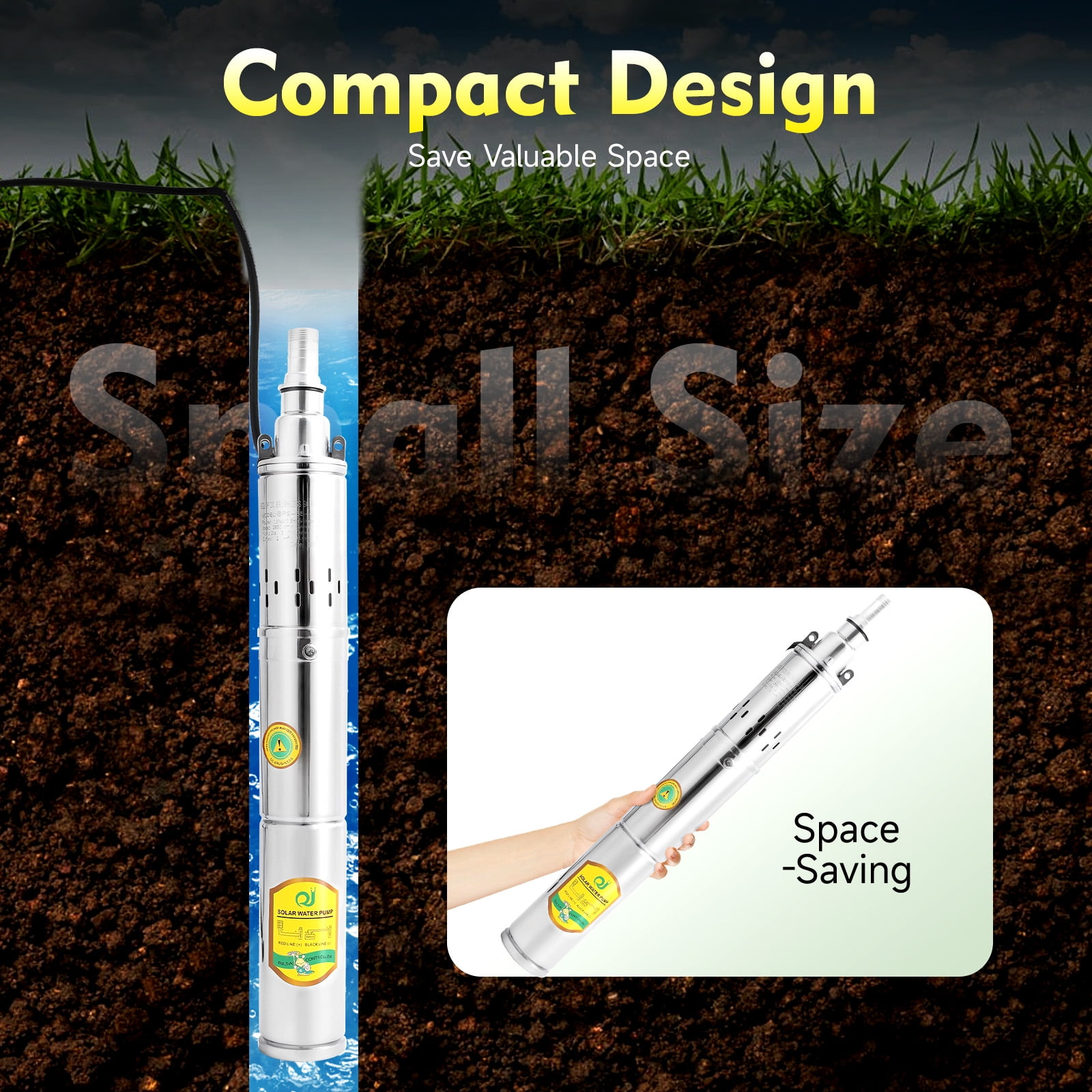 Dwellnix 24V370W deep well submersible pump SP2-65-0.37, DC24V，2850RPM， Stainless steel submersible pump, suitable for drilling water pumps in households, factories, irrigation, and farmland