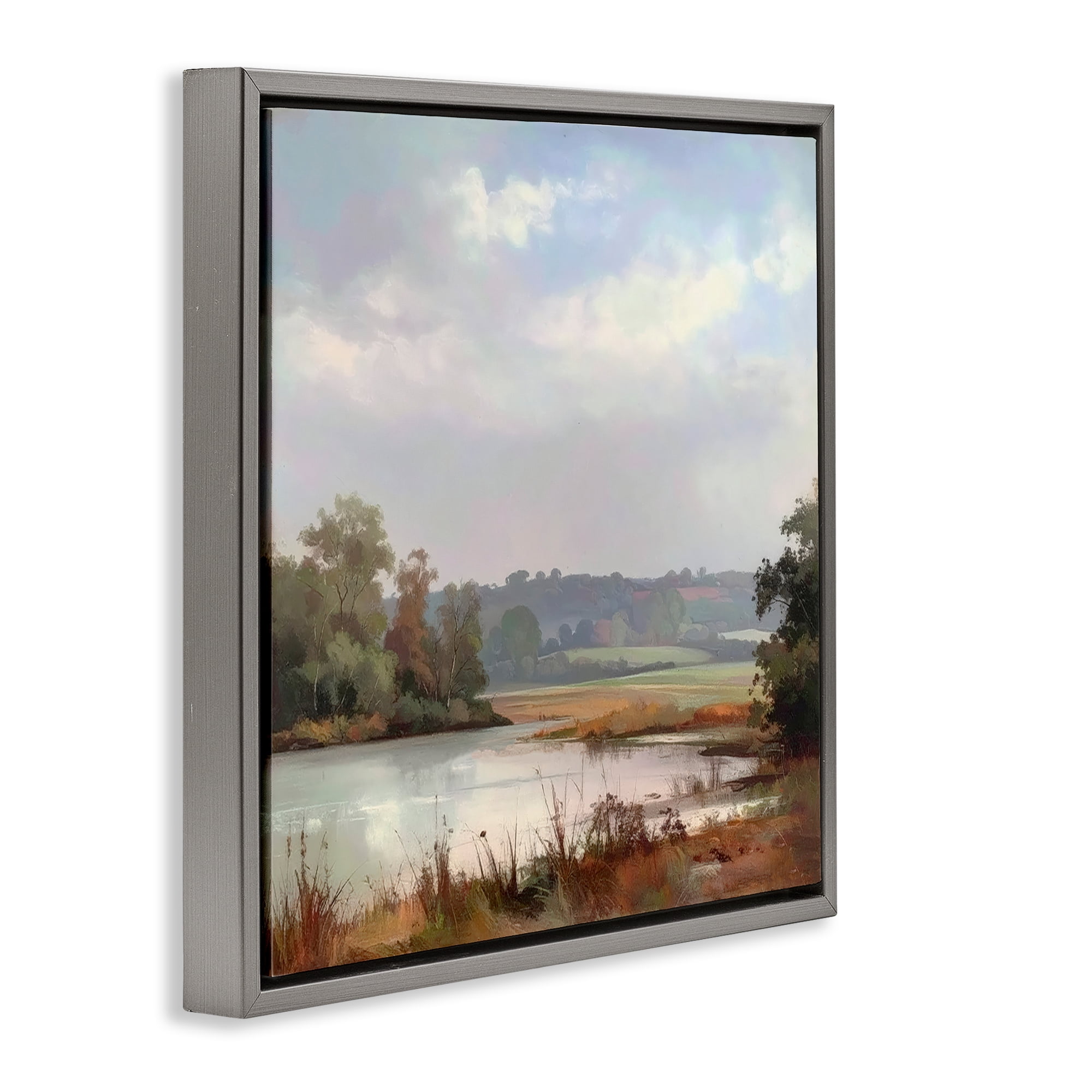 Stupell Industries Riverside Grove Scenery Gray Framed Floater Canvas Wall Art, design by Alonza Saunders