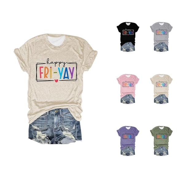 Happy Friday Teacher Womens T Shirts 2026 Summer Casual Short Sleeve Crewneck Funny Friday Weekend Graphic Tees