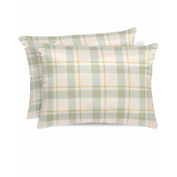 Hokiten Pillow Cases Queen Size Set of 2, Couch Pillow Covers, Farmhouse Grid, Satin Pillowcases with Zipper for Hair/Skin, Country Minimalistic Geometric Plaid Lattice 20x30 Inches
