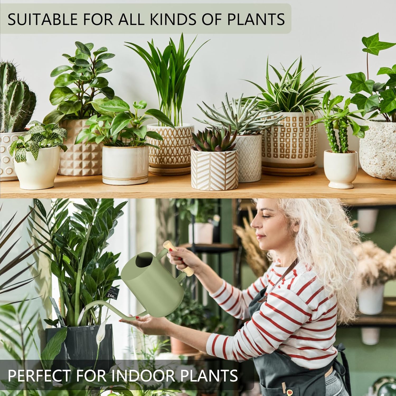 Watering Can Indoor Plants, 35oz Small Stainless Steel Metal Watering Can Modern Decorative Watering Pot with Long Spout for Indoor House Plant Bonsai Garden Flowers (Red)