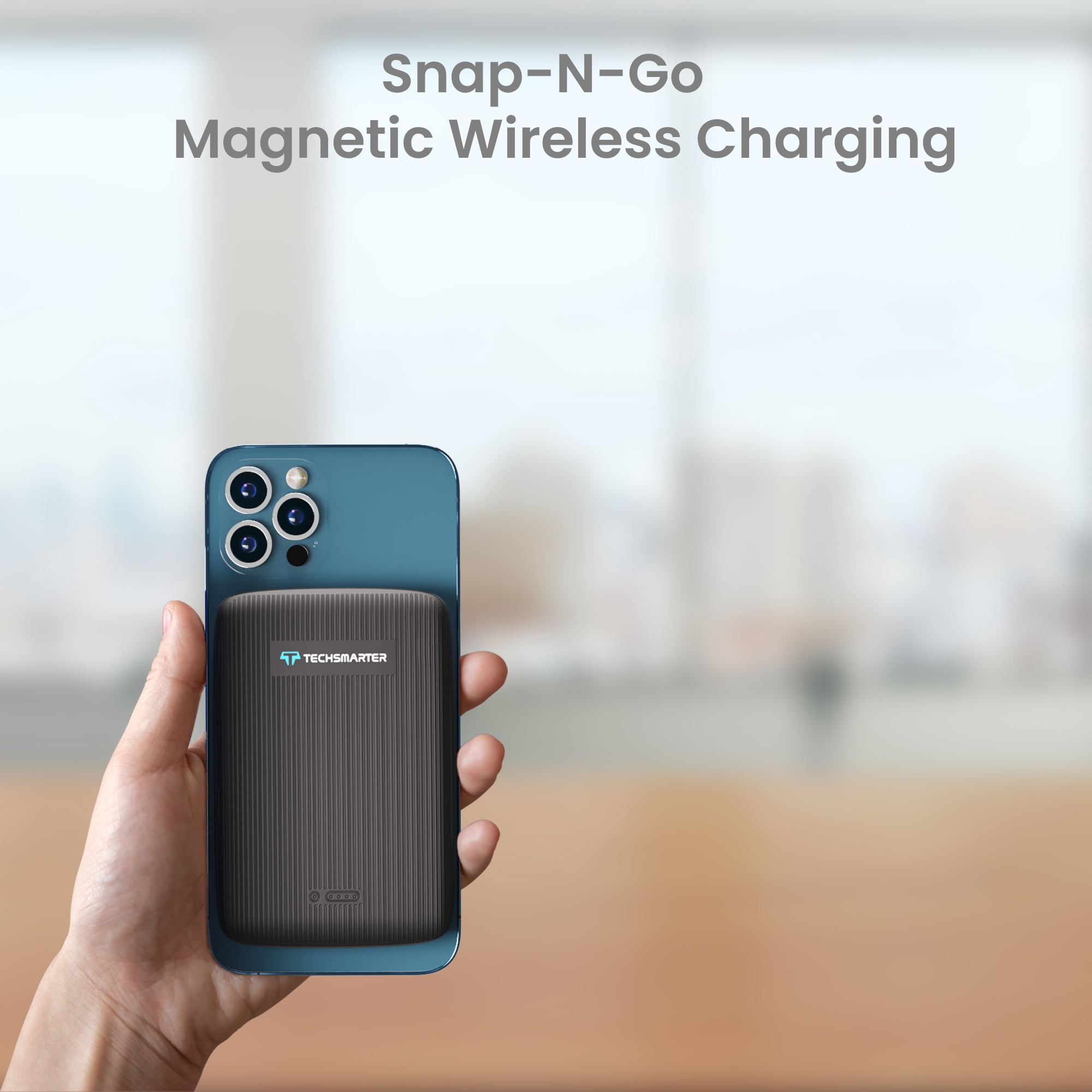 Techsmarter Magnetic 10000mAh Wireless Power Bank, 18W USB-C PD Portable Charger. Compatible with iPhone 14, 13, 12 Only
