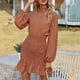 thumbnail image 2 of Vestido De Manga Larga Con Cuello Simulado, Vestido De Manga Larga Con Volantes Florales, Elegante Botón Trasero, Dobladillo Esponjoso, Moda Para Fiestas Diarias Y Vacaciones ANGGREK Otros, 2 of 6