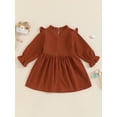 thumbnail image 6 of Elippeo Little Girl Autumn Corduroy Dress Mock Neck Ruffled Long Sleeve Bow Decor A-Line Dress 12 18 24 Months 3 4 5 Years, 6 of 9