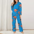 thumbnail image 2 of Pajama Sets for Women 2 Pcs, Cartoon Shrimp Print Blue Button Down Long Sleeve Sleepwear Lounge PJ Sets, 2 of 6