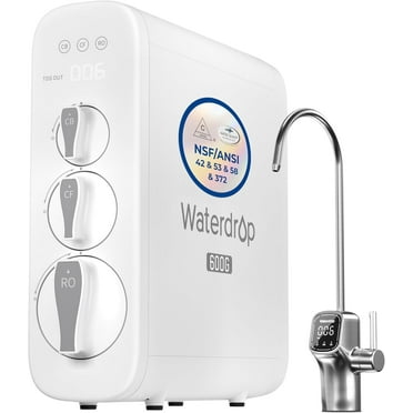 Waterdrop G3P600 Reverse Osmosis System, 8 Stage Tankless Reverse Osmosis Water Filter, NSF/ANSI Certified, 2:1 Pure to Drain, Smart LED Faucet