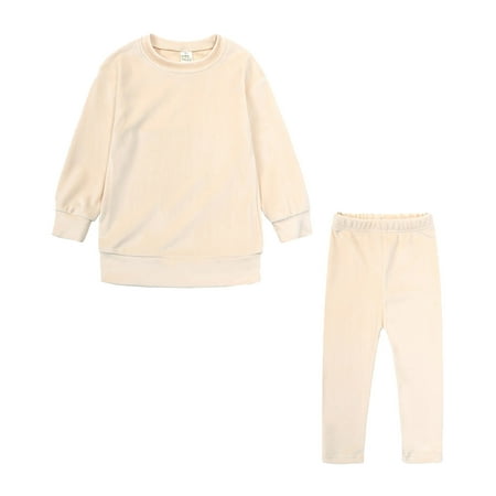 

TAIAOJING Toddler Girl Fall Winter Outfits Kids Baby Boy Girl Clothes Unisex Solid Sweatsuit Long Sleeve Warm Fleece Pullover Tops Pants Set Fall Winter Pajamas Outfits Fall Winter Clothes 4-5 Years