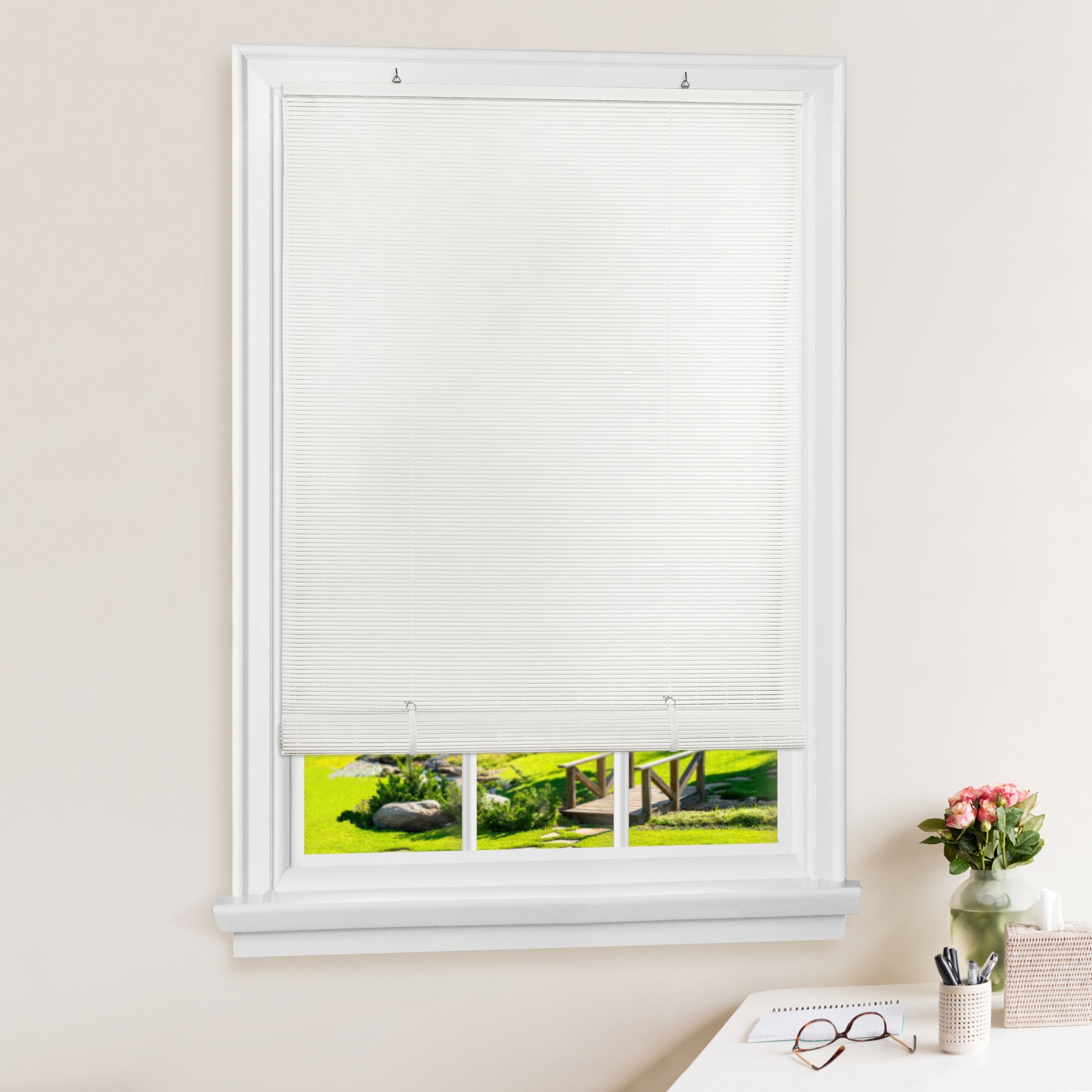 Cordless Solstice 72" White Vinyl Roll-Up Outdoor Blind