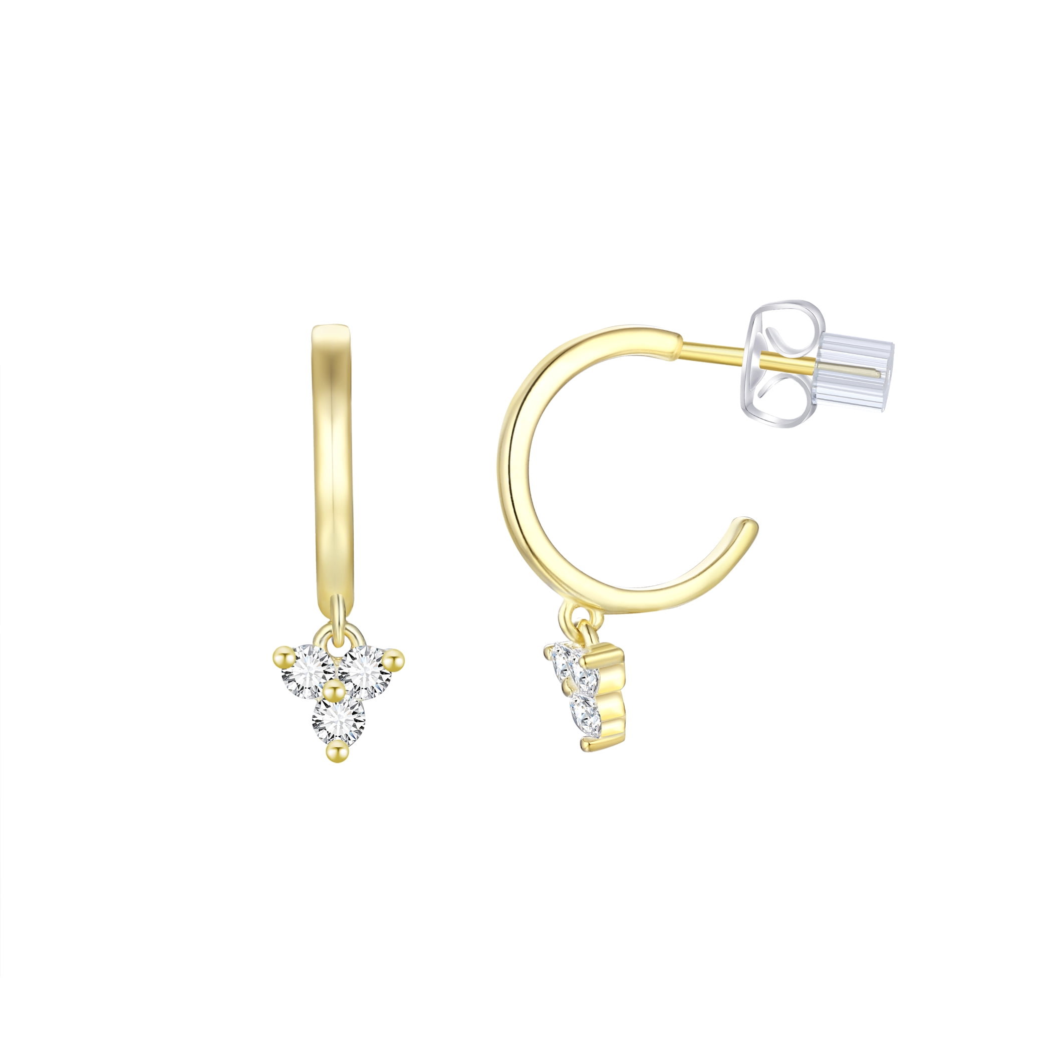 Brilliance Fine Jewelry Women's Simulated Diamond Earring Set with Hoop in 14KT Gold Plated Sterling Silver