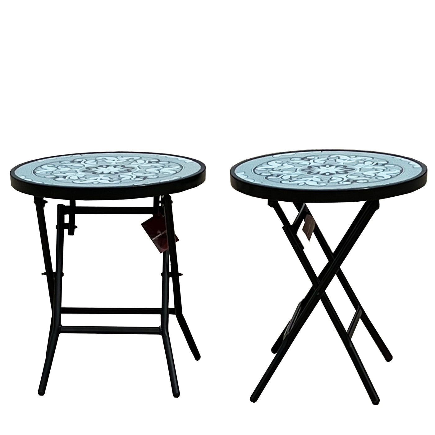 Backyard Expressions 18" Portable Folding Patio Table | Compact Size | Tempered Glass | Ornate Design | 906191