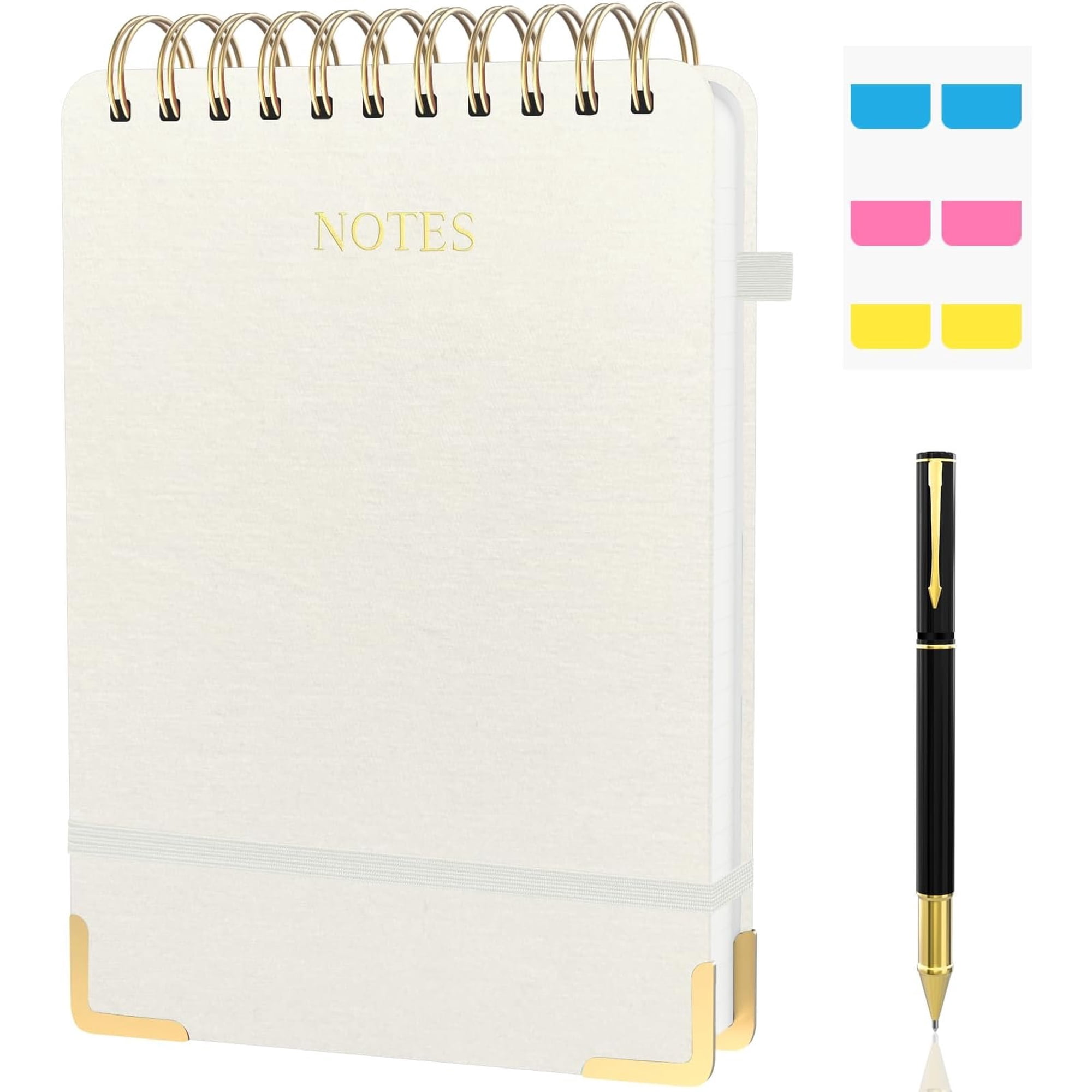 Aesthetic Top Spiral Notebook A5 Linen Hardcover Top Bound Steno Pads 240 Pages 100gsm Thick Lined Paper Left Handed Notebook Journal for Work School Church Writing - Beige 5.9 x 8.5