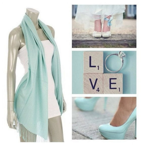 Set of 10 Aqua Blue Pashmina Scarf Shawl, Bridesmaid Shawl, Bridal Wrap, Wedding Shawl