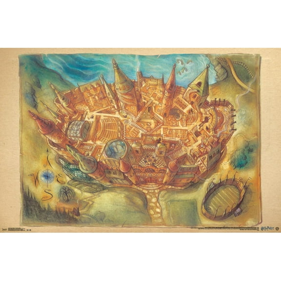 The Wizarding World: Harry Potter - Hogwarts Map Wall Poster, 22.375" x 34"