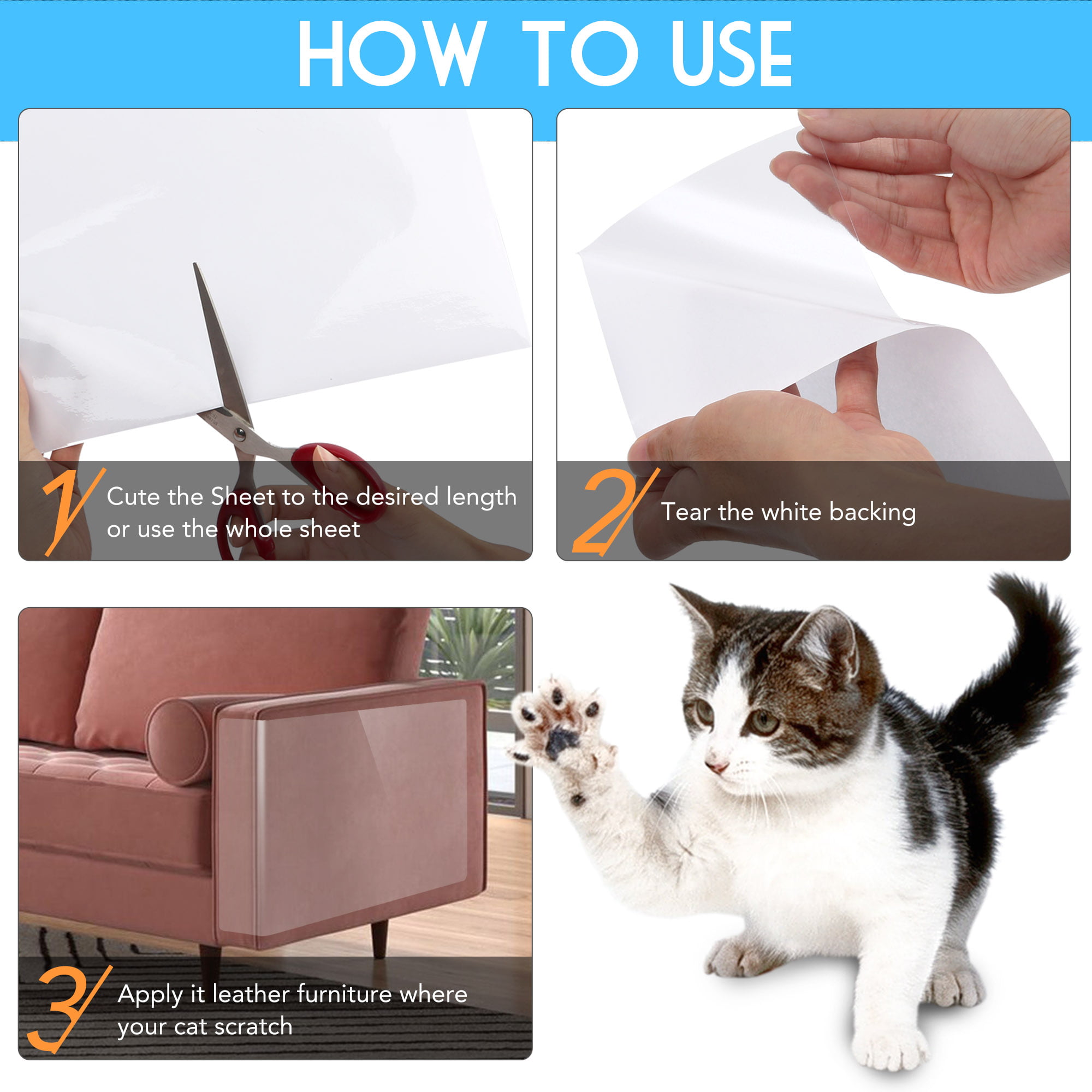 Flexible Clear Cat Furniture Guard with Pins 3 Sizes BUYGOO 8Pcs Cat Scratch Guard Furniture Protector Self Adhesive Cat Scratch Protector for Sofa Furniture Upholstered Chair 