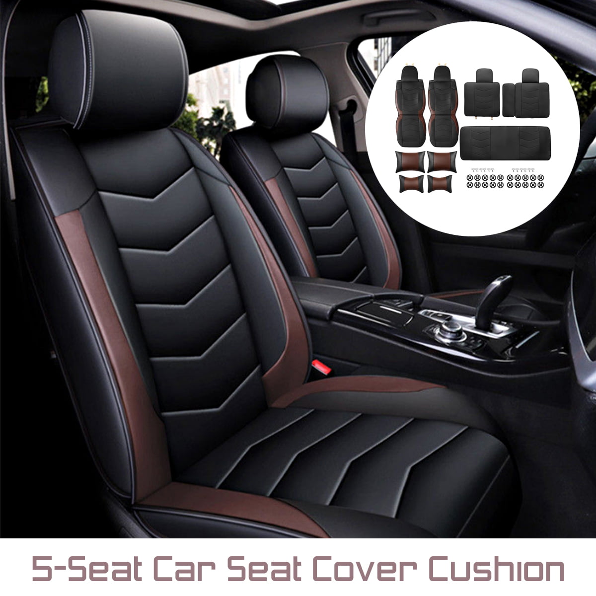 Black & Red Car Seat Covers Luxury PU Leather Interior Full Coverage Universal