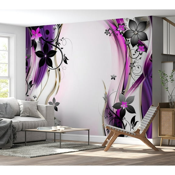 Floral Wallpaper Wall Mural - Purple Blooming Delight