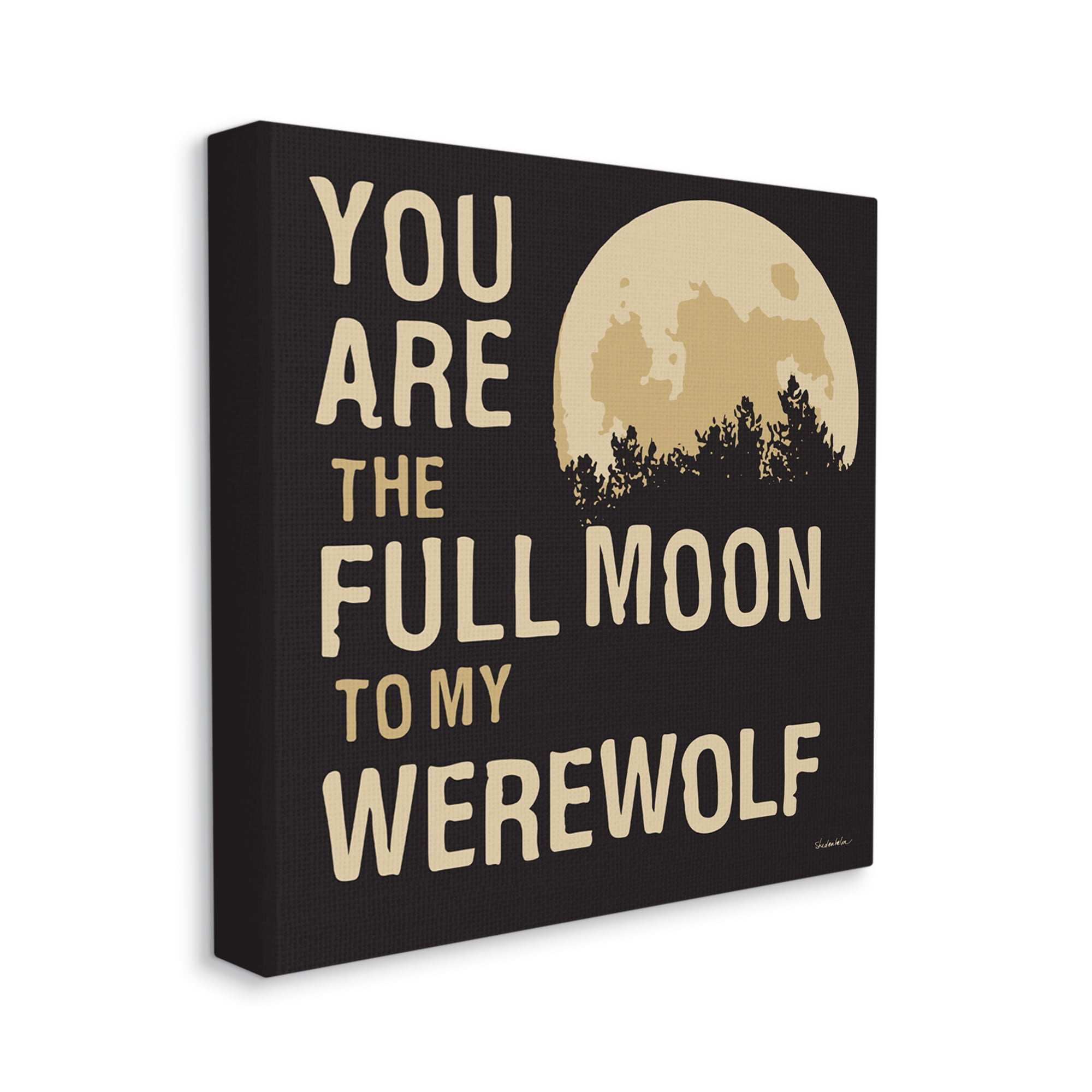Stupell Industries Full Moon Werewolf Phrase Holiday Painting Gallery Wrapped Canvas Print Wall Art, 17 x 17