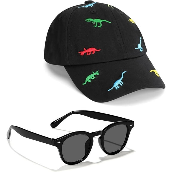 Toddler Baseball Cap with Sunglasses UV Protection Outdoor Adjustable Dinosaur Hat for Kids Boys Girls Age 2-5 Years