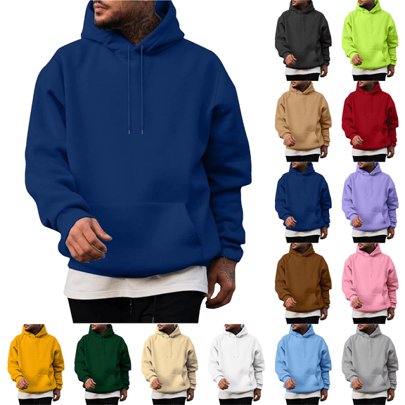 Hoodies for Men Casual Loose Long Sleeve Basic Hooded Sweatshirt with Kangaroo Pocket Comfortable Fall Winter Trendy Pullover Hoodie,Sizes S-2XL