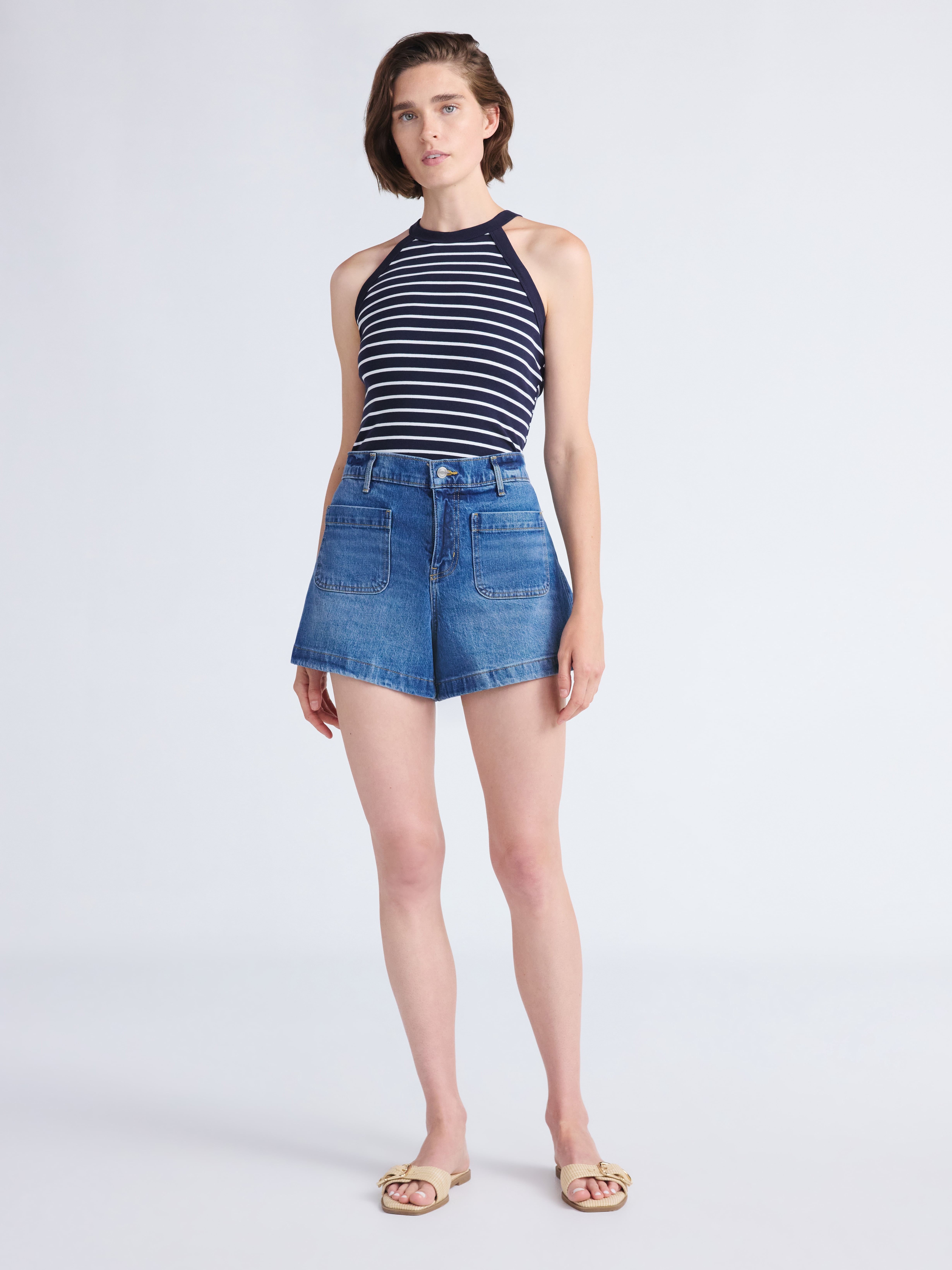 Free Assembly Women's and Women's Plus Patch Pocket Denim Shorts, 4" Inseam, Sizes 0-28W