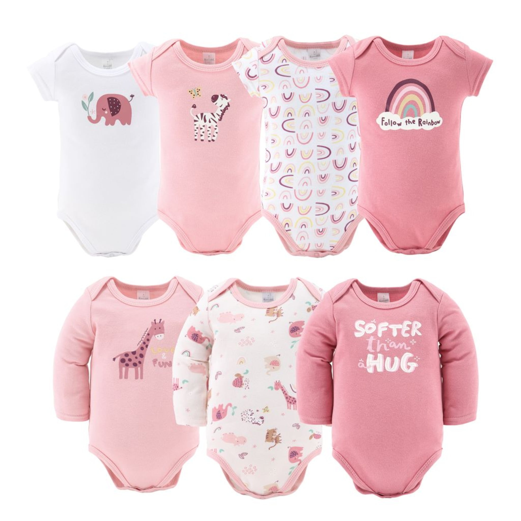 The Peanutshell Newborn Layette Gift Set for Baby Girls, 23 Essential Pieces, Pink Rainbow Safari Animals, 0-3 Months