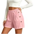 thumbnail image 5 of Women's Soft Stretch Linen-Like Elastic Waist Double Pockets Button-Up Shorts, Lightweight Casual Mid Waist with Tummy Control, Comfy Summer Pull On Bottoms for Beach Day City, 5 of 8