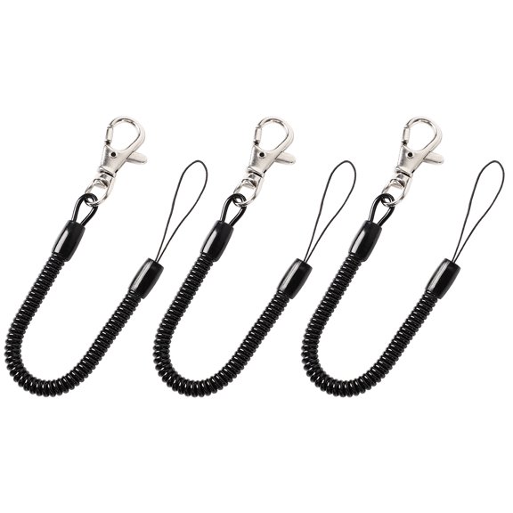 Lobster Clasp Keychain Ring Stretchy Spiral Coiled Strap Black 3pcs