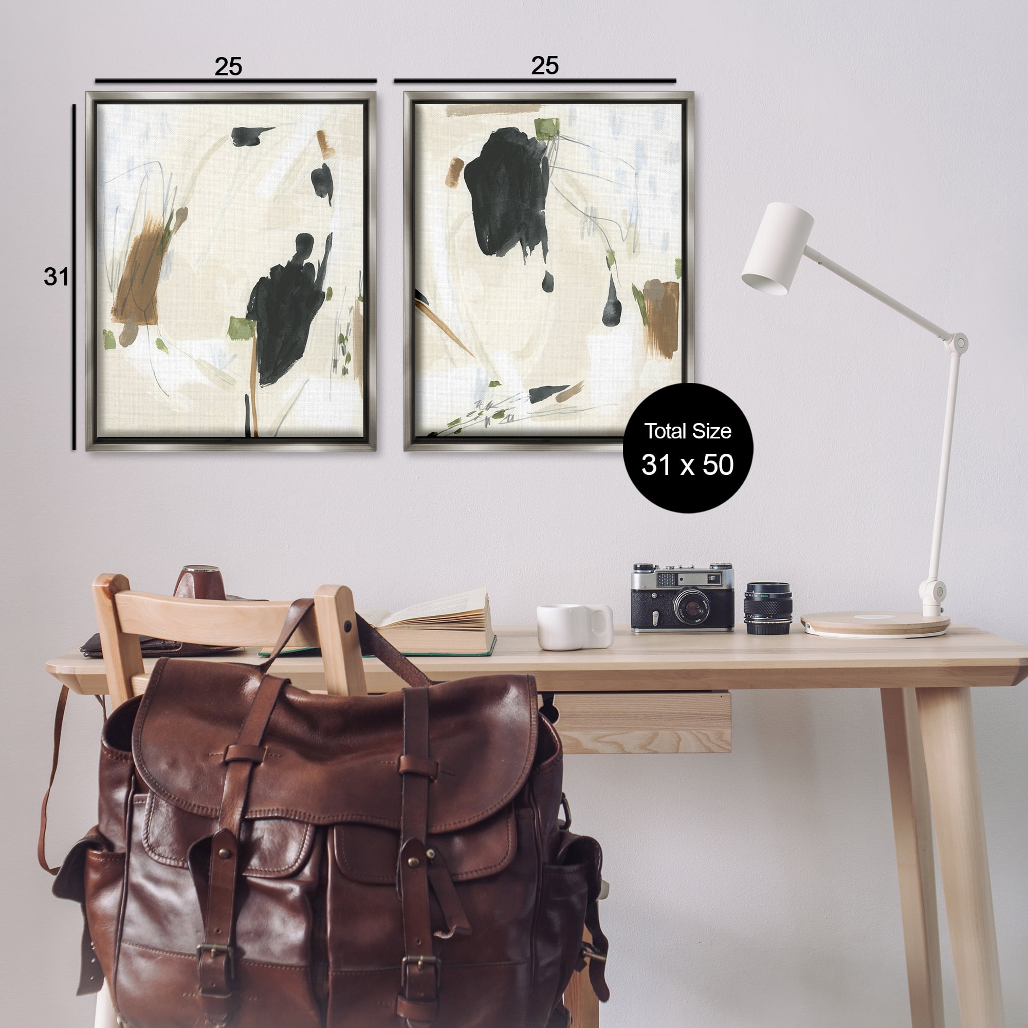 Stupell Industries Beige Olive Abstract Classic Abstract Painting Gray Floater Framed Canvas Art Print Wall Art, 31 x 25, Set of 2
