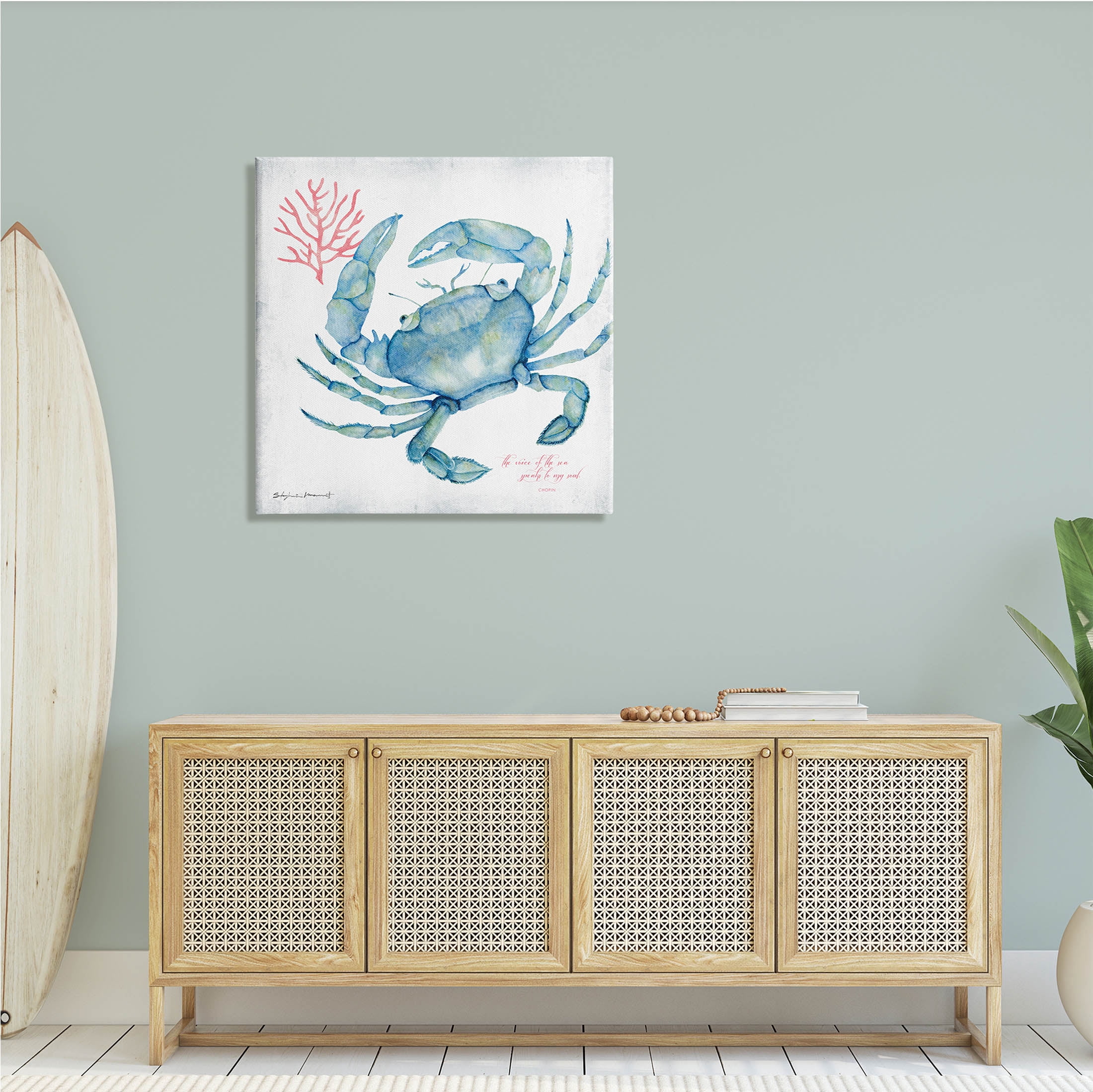 Stupell Industries Voice of Sea Quote Blue Crab Red Coral, 30 x 30, Design by Stephanie Workman Marrott