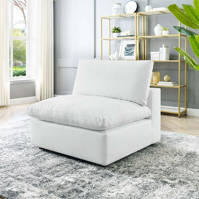 Modway Commix Down Filled Overstuffed Vegan Leather Armless Chair, White