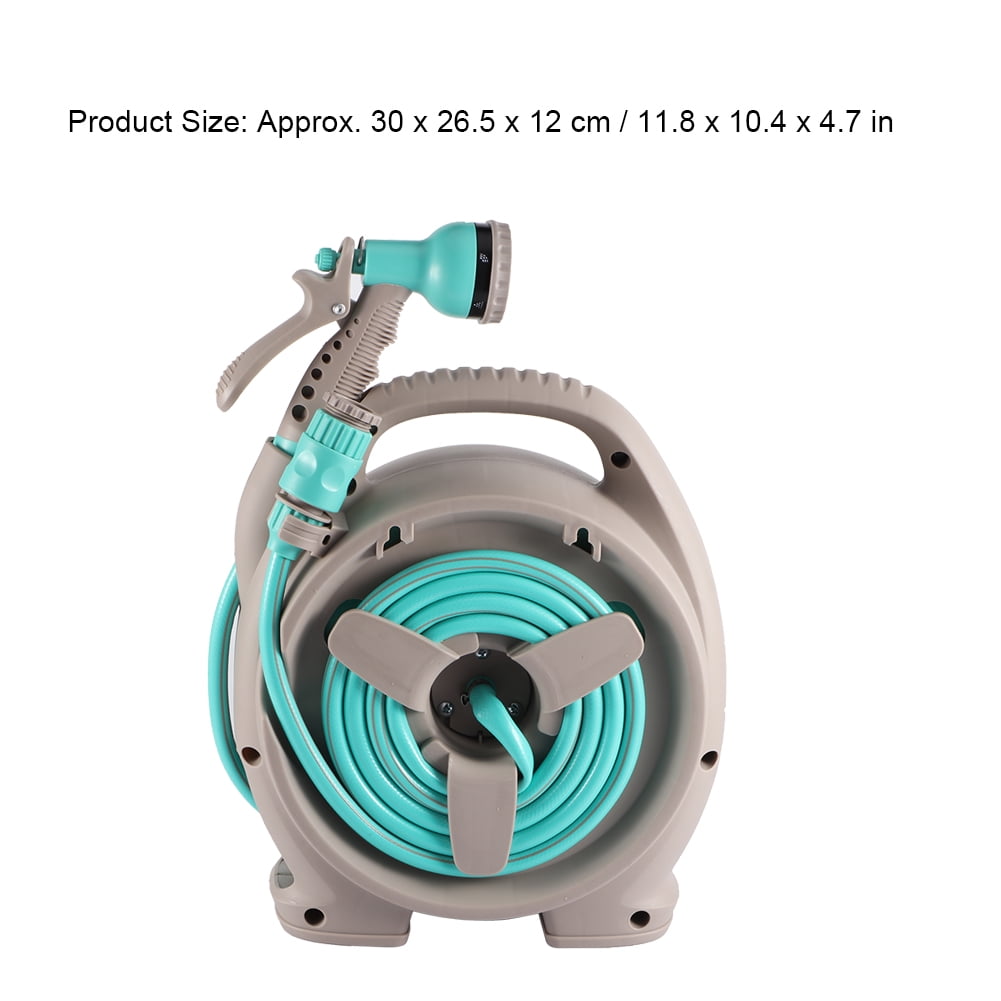BIMZUC Garden Hose Cart Water Pipe Reel Rack with High Pressure Sprayer Watering Accessories 11.8 x 10.4 x 4.7 in / 30 x 26.5 x 12 cm Heavy Duty Hose Storage Solution for Garden Patio Yard