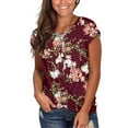 thumbnail image 2 of Pompotops T-Shirts à Manches Courtes Imprimés Floraux pour Femmes, Col Rond, Fente sur la Poitrine, Tee-Shirt Graphique d'Été, 2 of 9