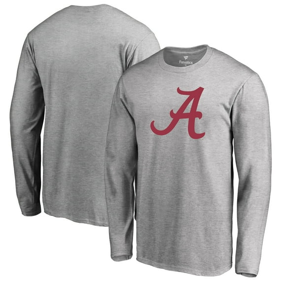 Men's Ash Alabama Crimson Tide Primary Logo Long Sleeve T-Shirt