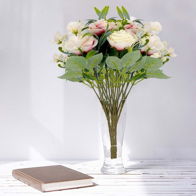 Rosa De Montaña Simulada Ramo de rosas y camelias de seda,arreglo floral artificial para decoración del hogar,centro de mesa de boda y jarrón (rosa,1 pieza) Rkxzt