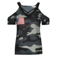 thumbnail image 3 of OAVQHLG3B Summer Tops for Women 4th of July Outfits for Women Patriotic ShirtsWomen V-Neck Short Sleeve Printing Strappy Cold Shoulder T-Shirt Tops Blouses, 3 of 7