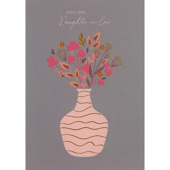 Designer Greetings Red and Orange Leaves in Pink and Orange Foil Vase Thanksgiving Card for Daughter-in-Law