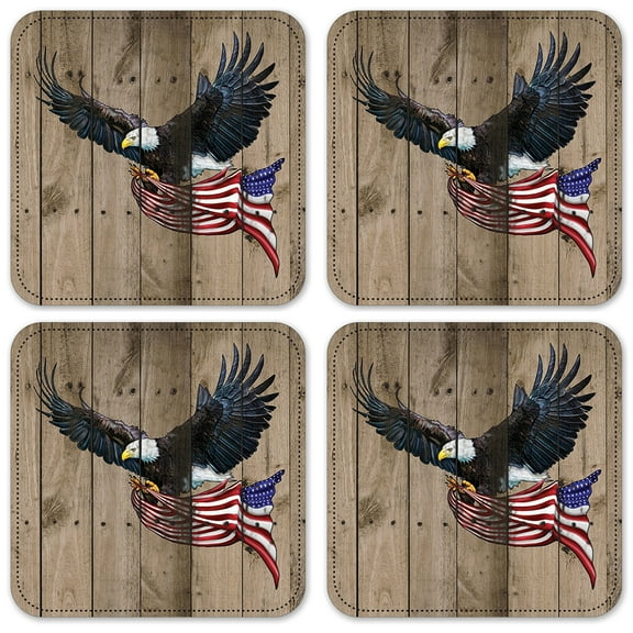 Vinyl Drink Coasters - Set of 4 - Eagle with Flag