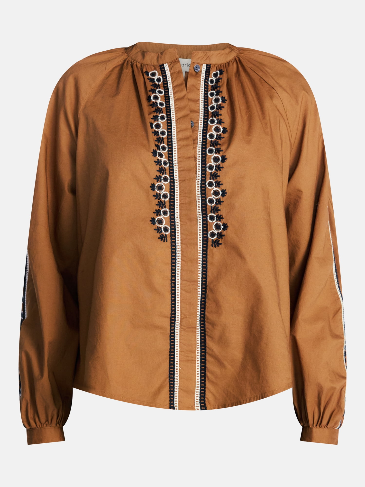 Scenario Women's Embroidery Top with Long Sleeves, Sizes XS-XXXL